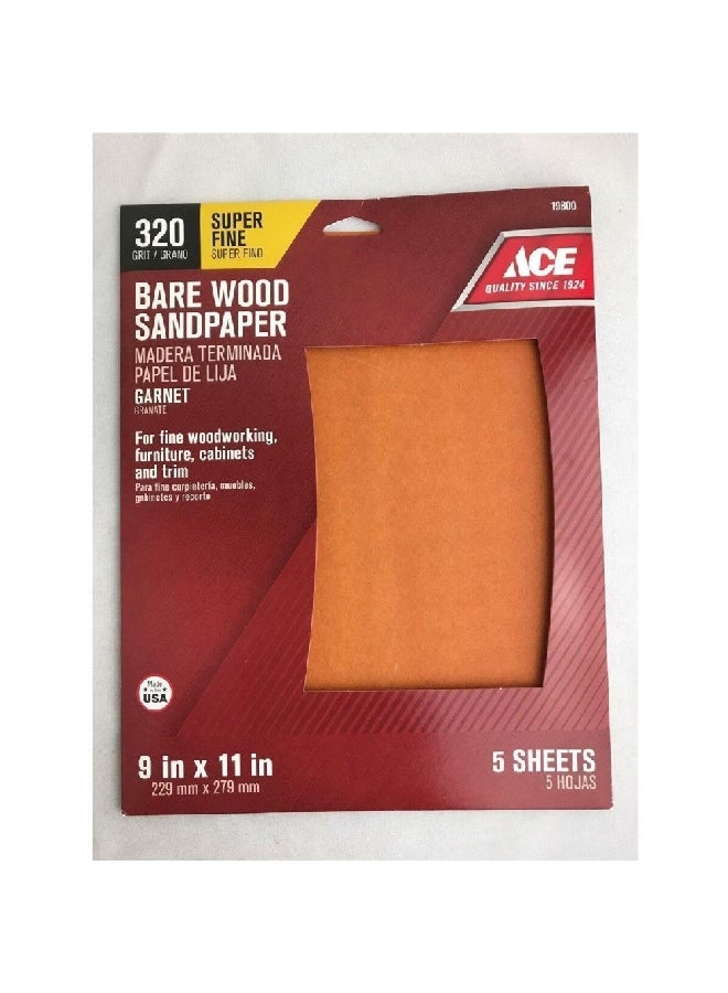 ACE 5-Piece Super Fine Aluminium Oxide Bare Wood Sandpaper Brown 9 x 11 Inch 19800 - Image 3